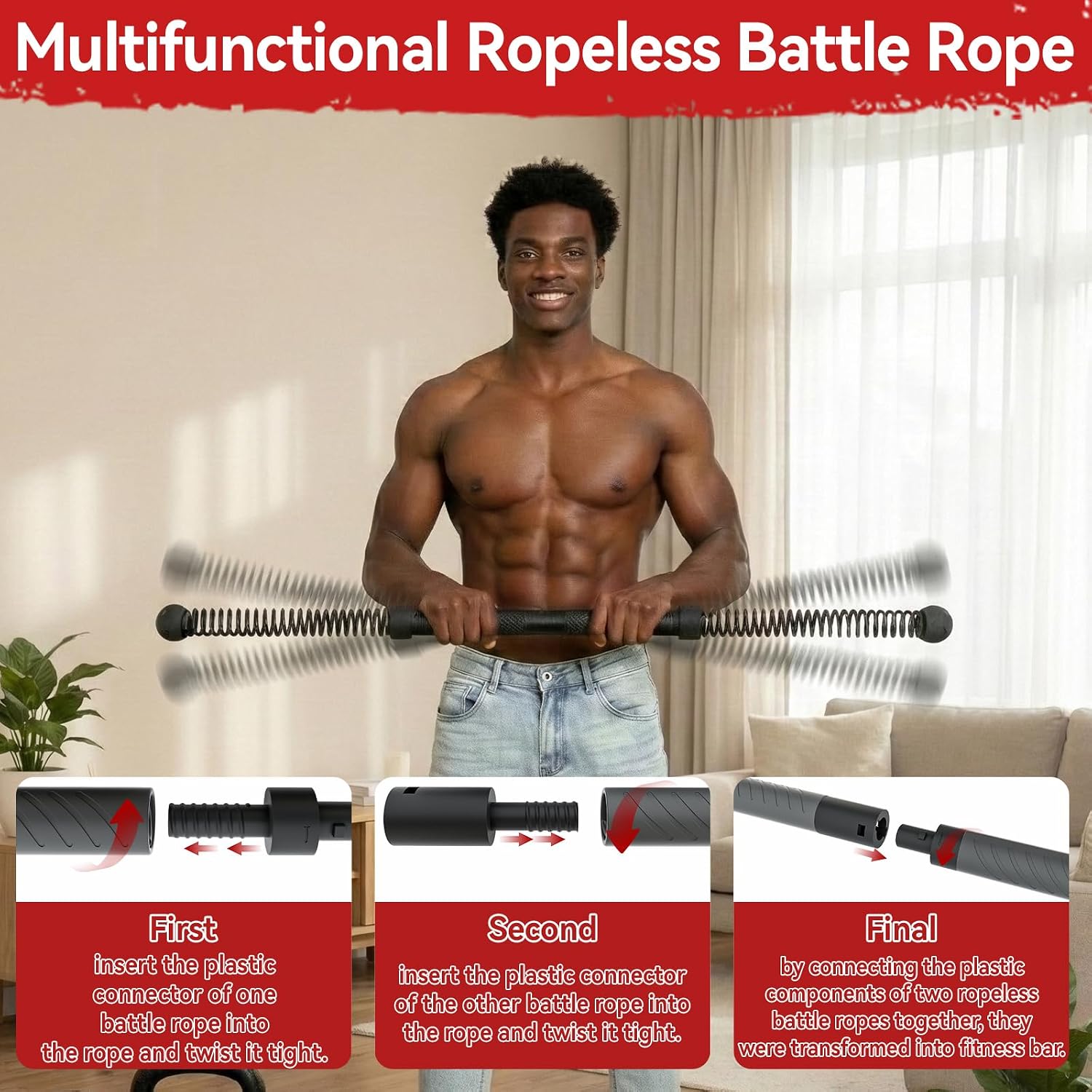 Crossfit Equipment - อุปกรณ์ออกกำลังกายแบบ 2-in-1 รุ่นอัพเกรด: เชือกออกกำลังกายไร้สายพร้อมบาร์บิดตัว, อุปกรณ์ฝึกความแข็งแรงด้วยสปริงยืดหยุ่นสูง, อุปกรณ์ออกกำลังกายสำหรับการบริหารกล้ามเนื้อทั่วร่างกายเพื่อเสริมสร้างความแข็งแรงของร่างกายส่วนบน,